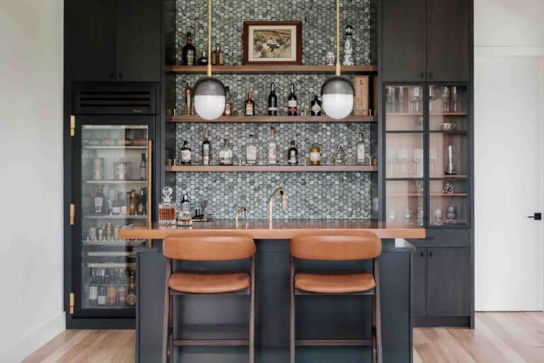 Custom home bar with walnut countertop built by Built By Krueger in Boulder, Colorado