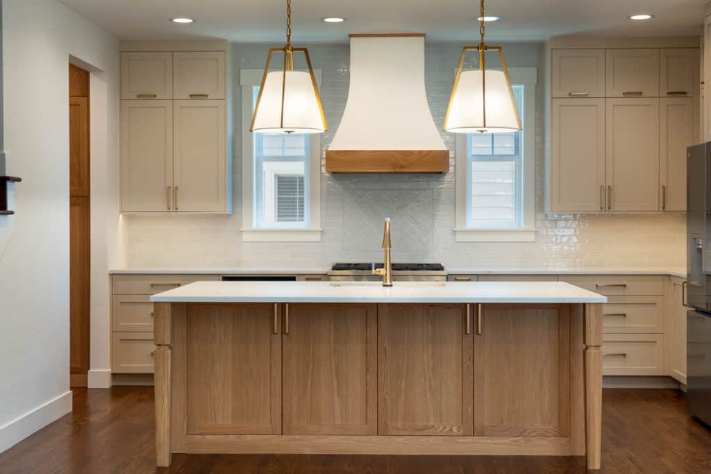 Modern kitchen with island and pendant lights